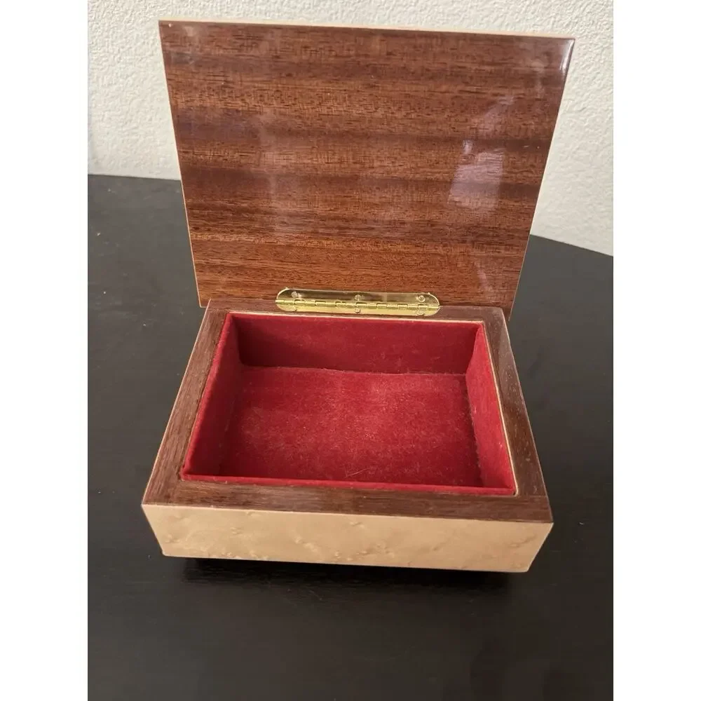 Vintage 1950's Italian Inlay Jewelry Box Lacquered Finish Burgandy Velvet Lined